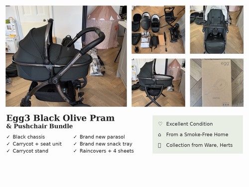 Egg3 black olive pram - egg3,